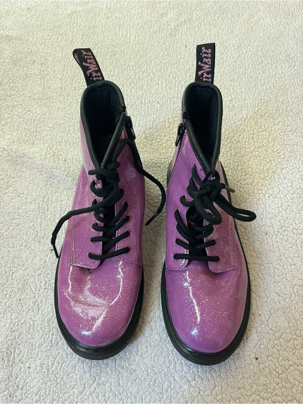 Dr. Martens Pink Cosmic Glitter Combat Boots Girls Youth Size 4